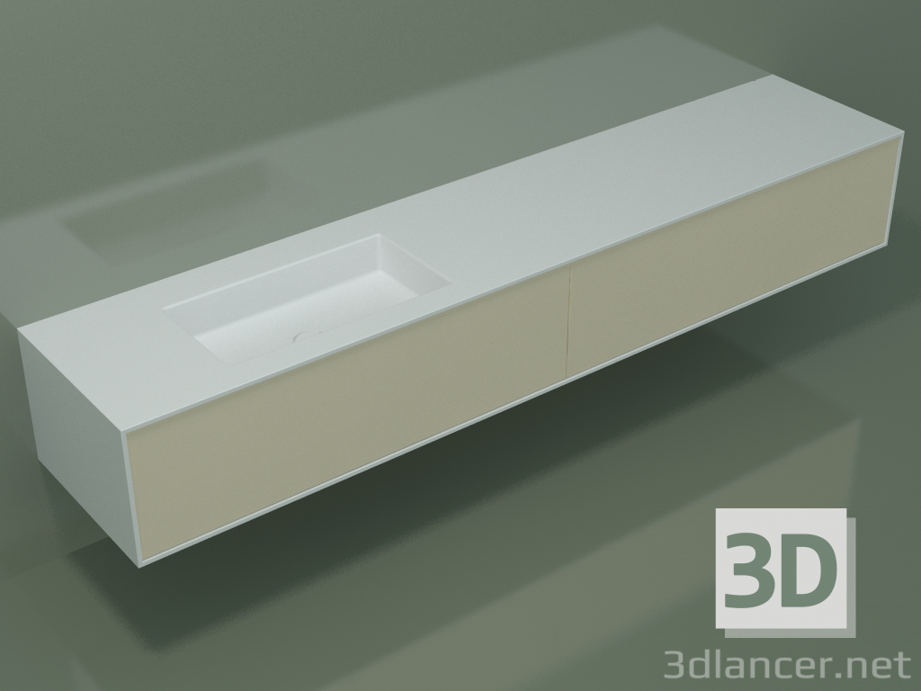 3D Modell Waschbecken mit Schubladen (06UCÂ24S1, Knochen C39, L 240, P 50, H 36 cm) - Vorschau