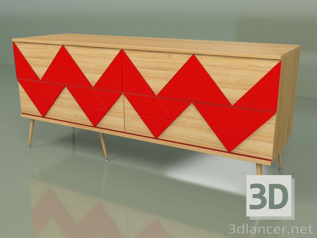 modèle 3D Commode Granny Woo (rouge, placage clair) - preview