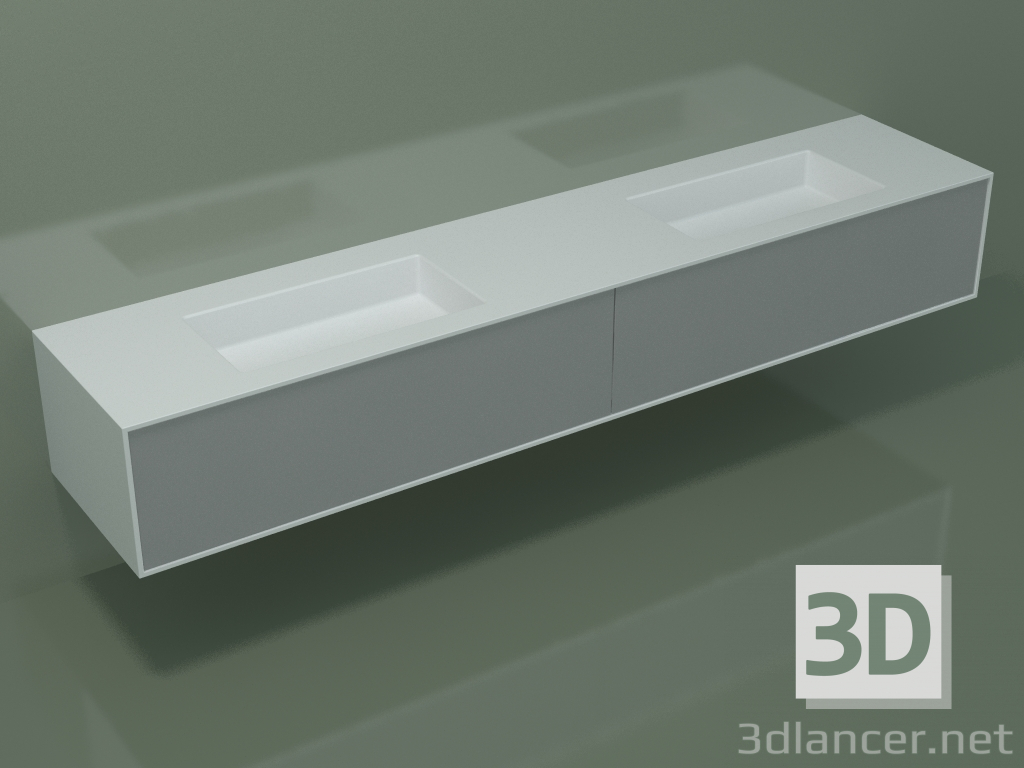 3D Modell Waschbecken mit Schubladen (06UCÂ2421, Silbergrau C35, L 240, P 50, H 36 cm) - Vorschau