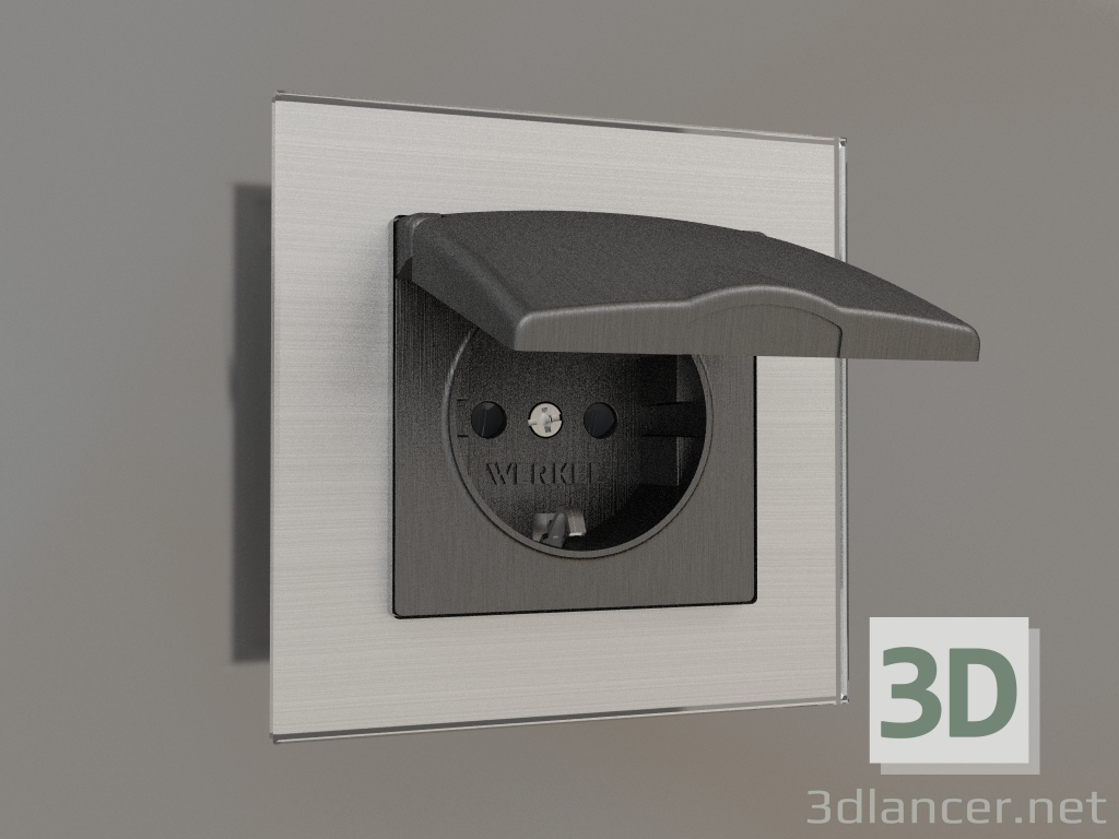 3d model Socket with moisture protection, with grounding, with a protective cover and shutters (corrugated gr - preview