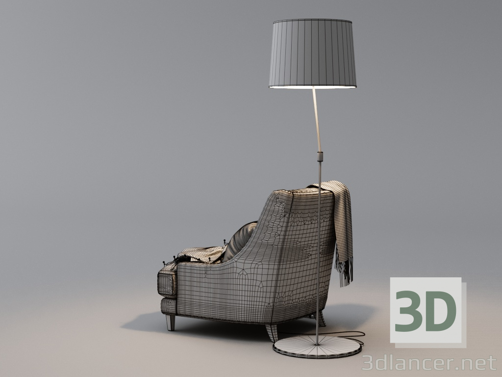 3d Крісло з гірляндою і торшером модель купити - зображення