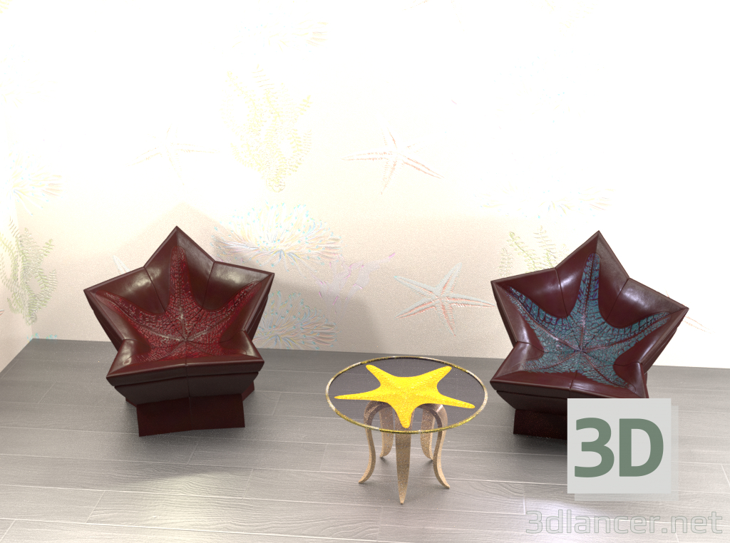 3D Mobilya "Üçlü" kümesi modeli satın - render