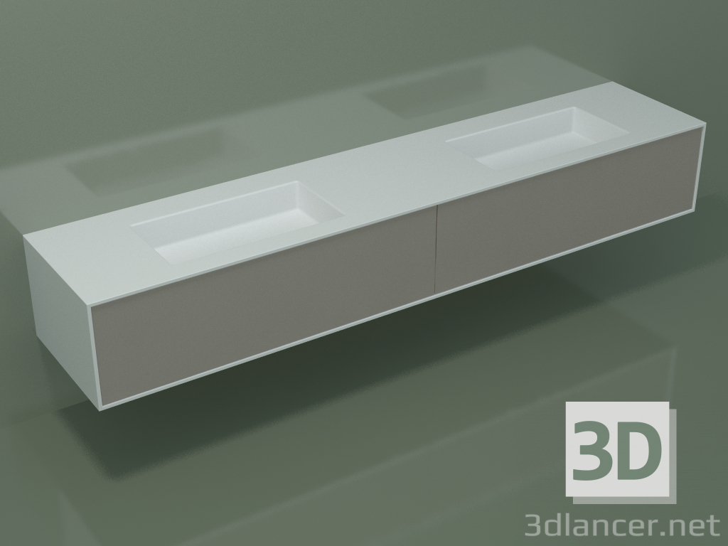3D Modell Waschbecken mit Schubladen (06UC2421, Ton C37, L 240, P 50, H 36 cm) - Vorschau