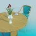 3D modeli Ahşap mutfak masasında bir sandalye ile - önizleme