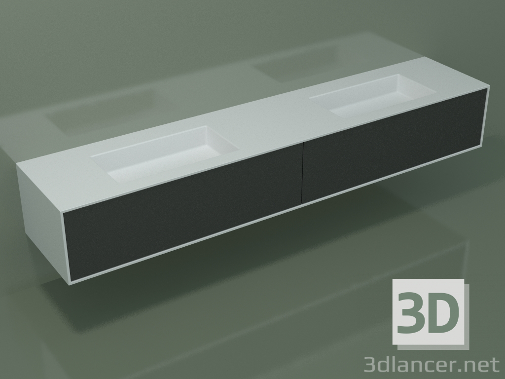 3D Modell Waschbecken mit Schubladen (06UC2424, Deep Nocturne C38, L 240, P 50, H 36 cm) - Vorschau