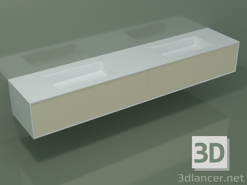 3D Modell Waschbecken mit Schubladen (06UC2424, Knochen C39, L 240, P 50, H 36 cm) - Vorschau