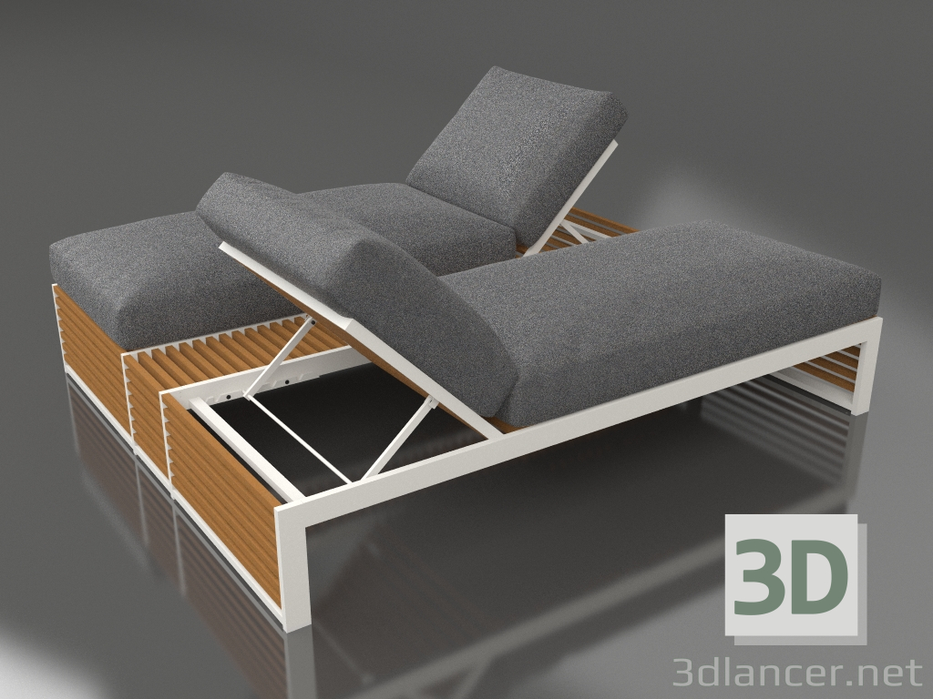 Modelo 3d Cama de casal para relaxamento com moldura de alumínio em madeira artificial (cinza ágata) - preview