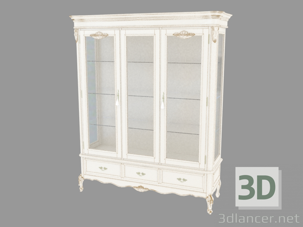 3d model Showcase with two doors and three drawers BN8804 (white with gold patina) - preview