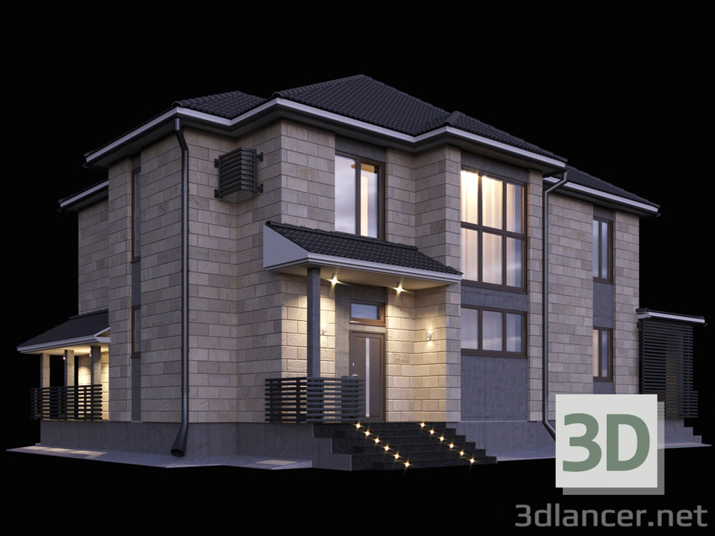 Casa de dos plantas con terraza. 3D modelo Compro - render