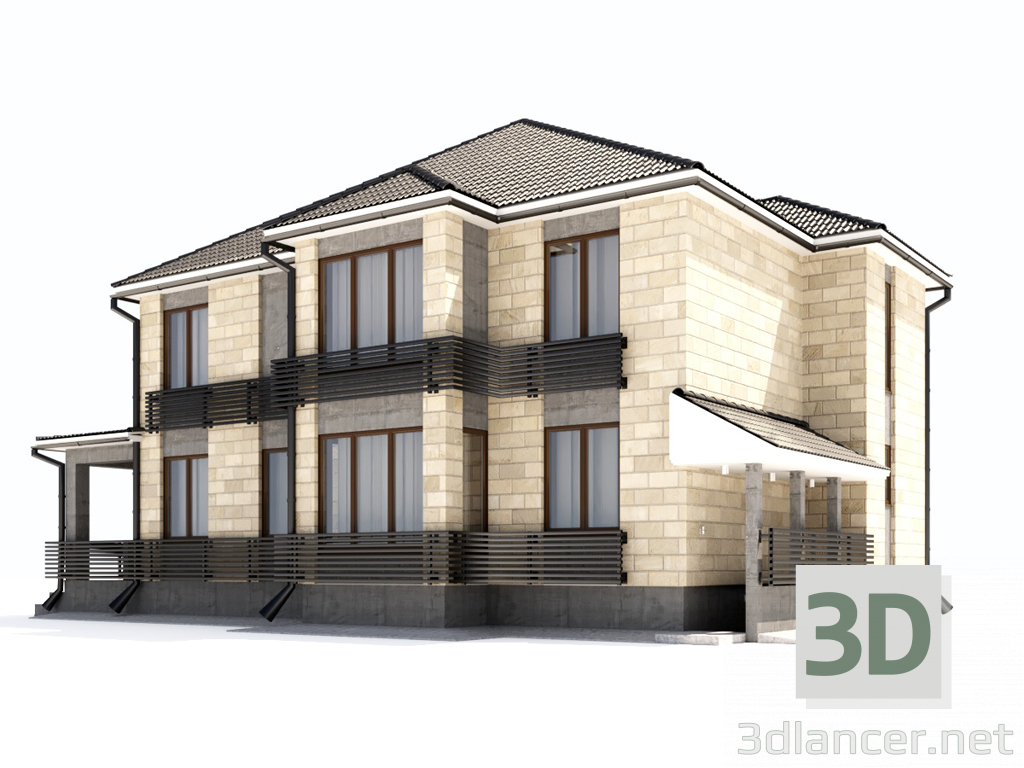 3d model Two-storey house with a terrace | 30353 | 3dlancer.net