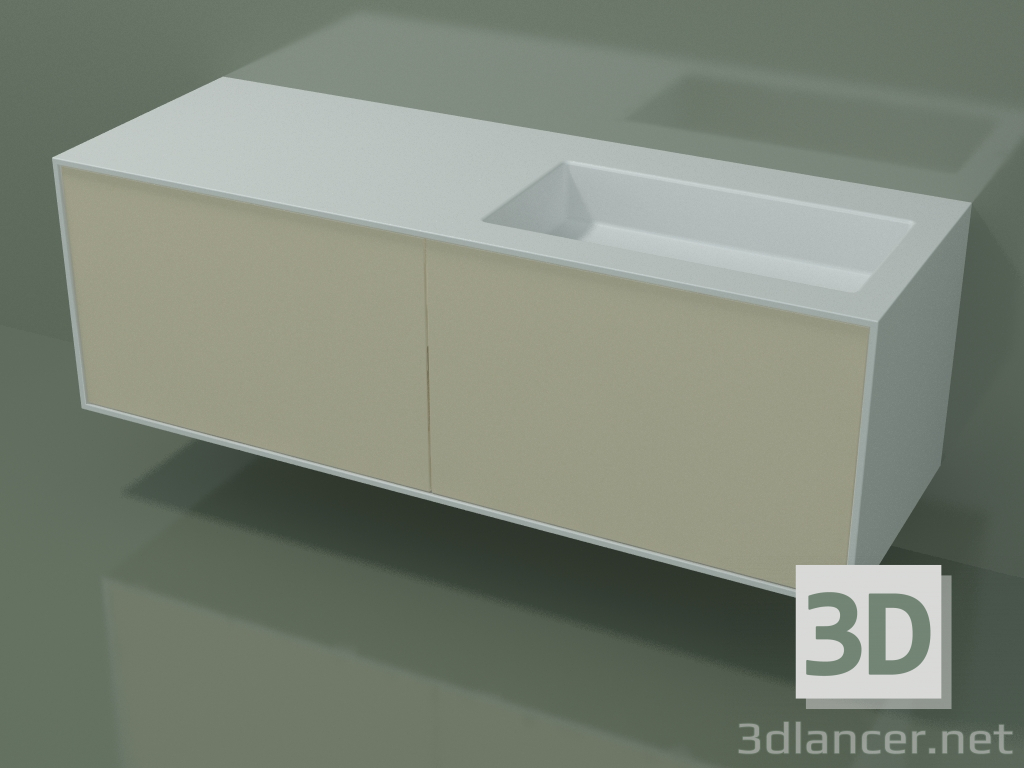 modello 3D Lavabo con cassetti (06UC834D1, Bone C39, L 144, P 50, H 48 cm) - anteprima