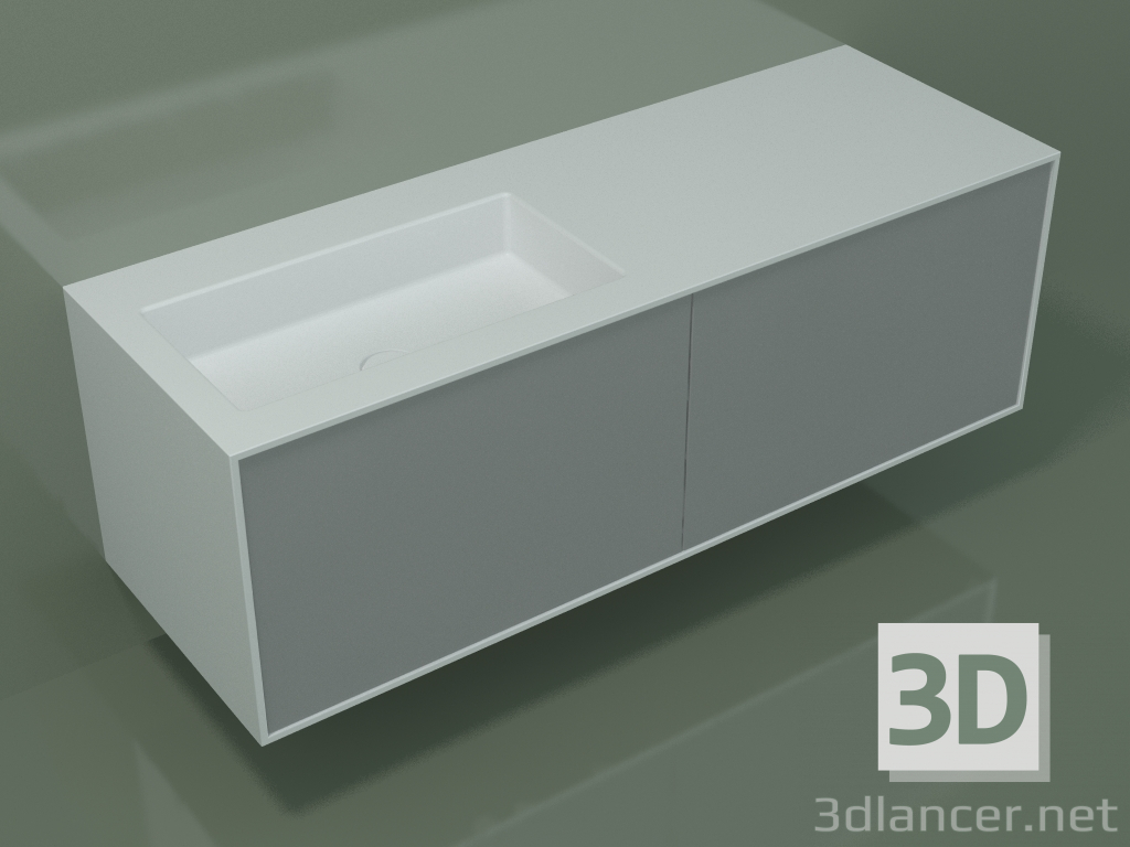 3D Modell Waschbecken mit Schubladen (06UC834S1, Silbergrau C35, L 144, P 50, H 48 cm) - Vorschau