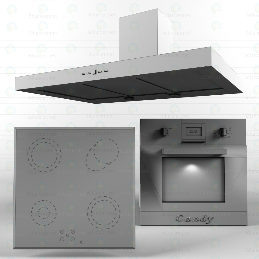 3d model Oven, hob, extractor fan 12356