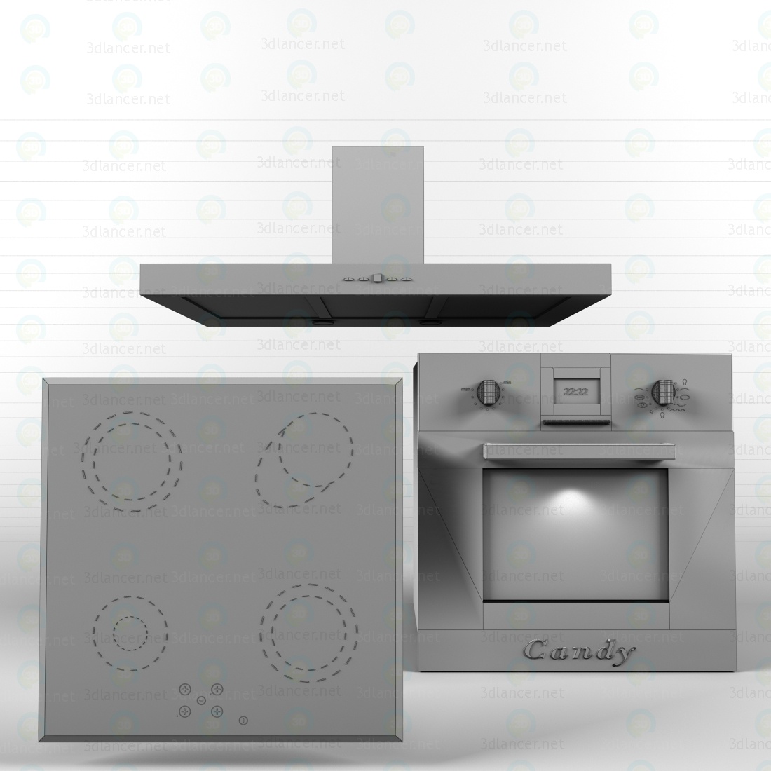 3d model Oven, hob, extractor fan 12356