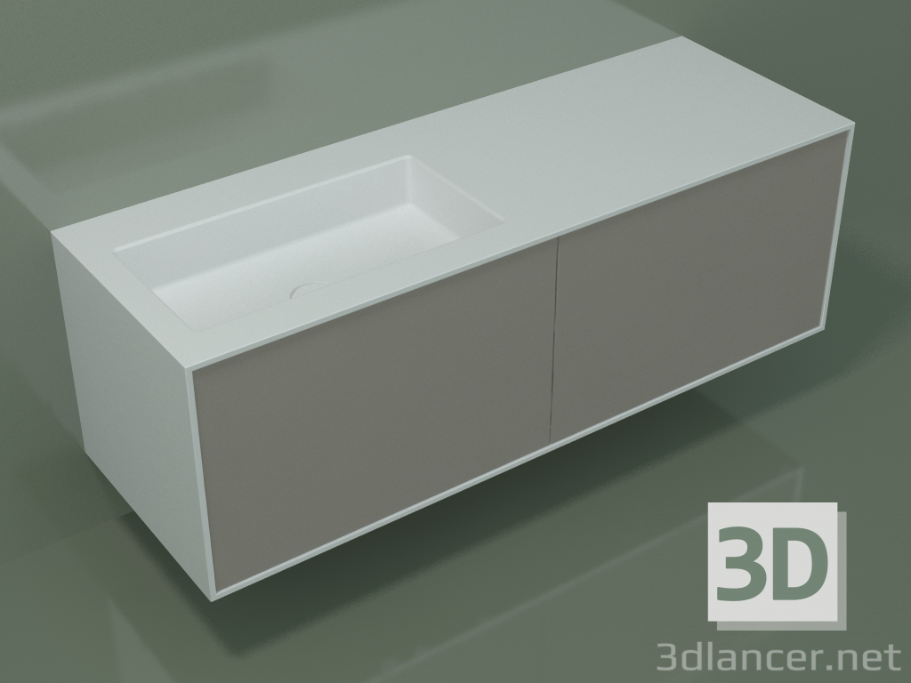 modèle 3D Lavabo avec tiroirs (06UC834S1, Clay C37, L 144, P 50, H 48 cm) - preview