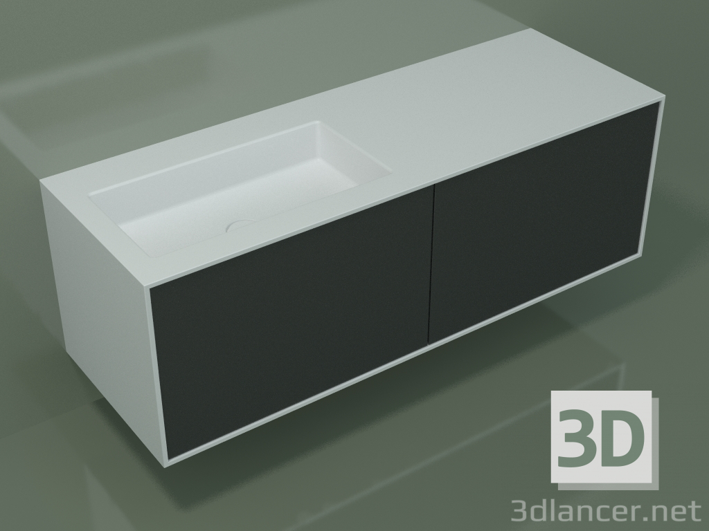 modello 3D Lavabo con cassetti (06UC834S1, Deep Nocturne C38, L 144, P 50, H 48 cm) - anteprima