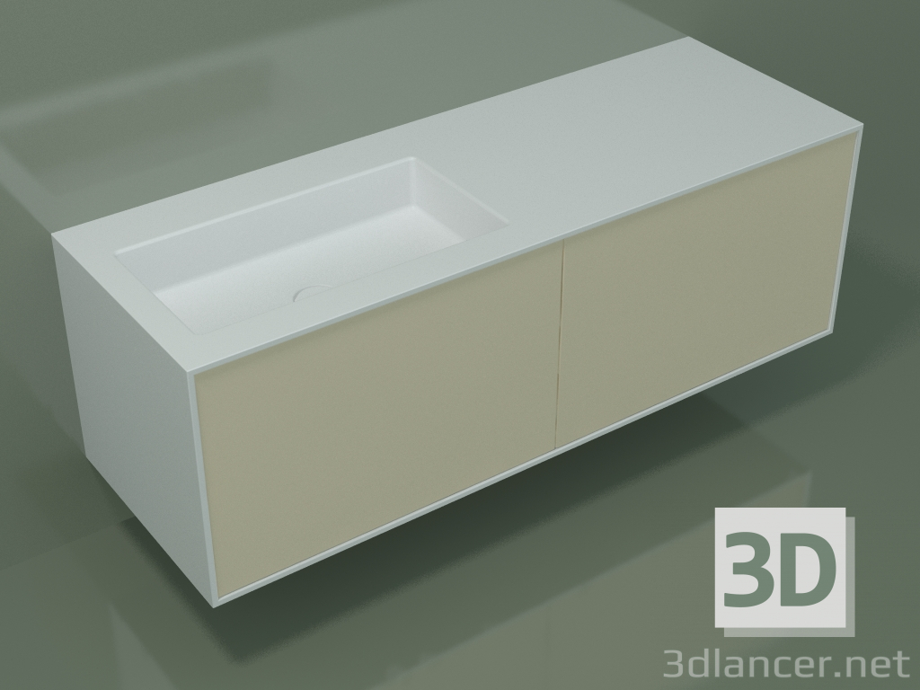 3D Modell Waschbecken mit Schubladen (06UC834S1, Knochen C39, L 144, P 50, H 48 cm) - Vorschau