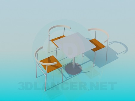 Modelo 3d Mesa e cadeiras para Cafe - preview