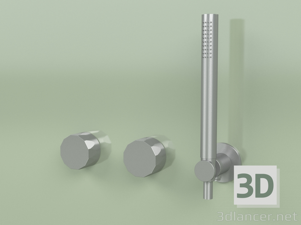 3d model Wall-mounted set of 2 hydro-progressive mixers with hand shower (15 68, AS) - preview