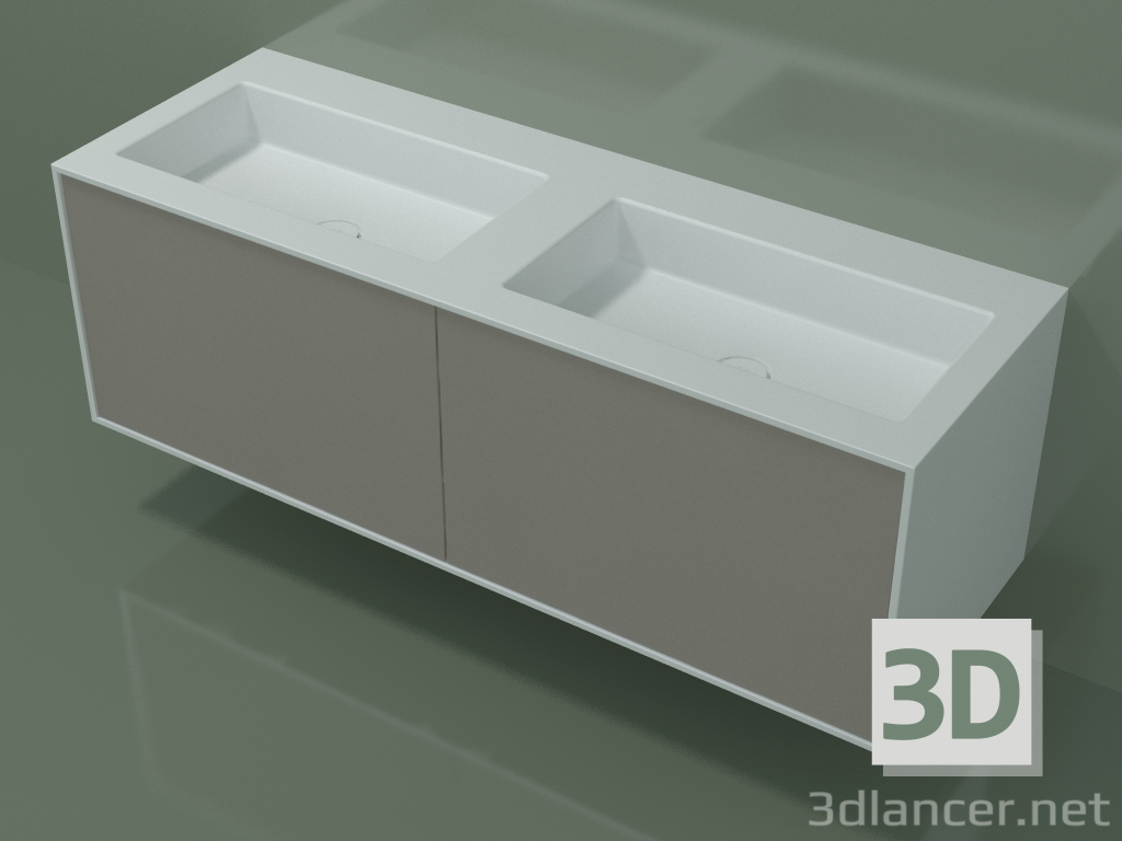 modèle 3D Lavabo avec tiroirs (06UC83421, Clay C37, L 144, P 50, H 48 cm) - preview