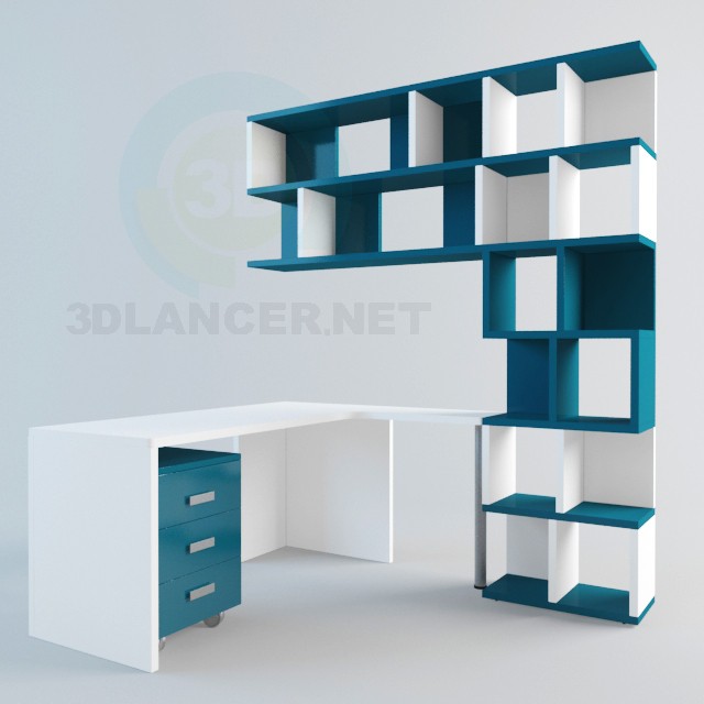 3d model Escritorio y estanterias - vista previa