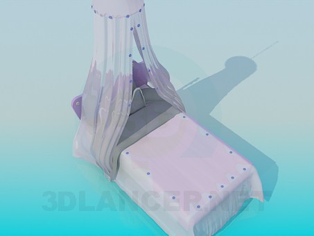 3D Modell Bett mit Baldachin für Mädchen - Vorschau