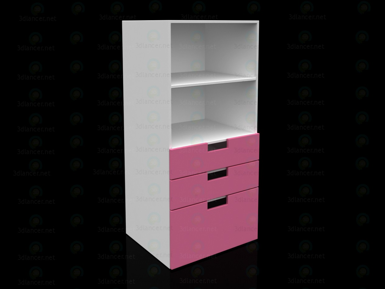 3d model Ikea STUVA Bookcase with drawers, white, pink - preview
