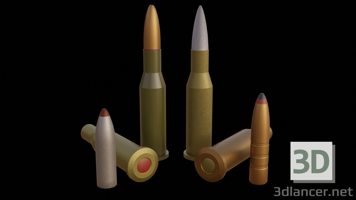 Juego de cartuchos calibre 7,62x54 3D modelo Compro - render