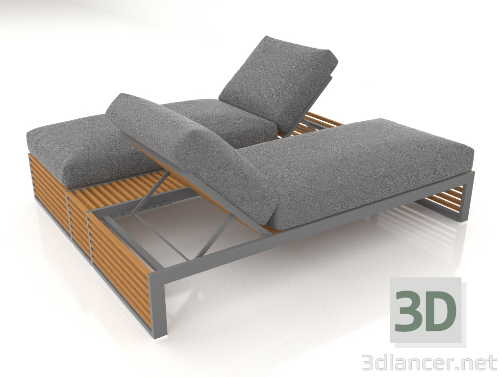 3D modeli Suni ahşaptan yapılmış alüminyum çerçeveli (Antrasit) dinlenme için çift kişilik yatak - önizleme