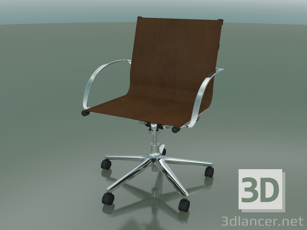 Modelo 3d Cadeira giratória com braços em 5 rodas, com estofo em couro (1211) - preview