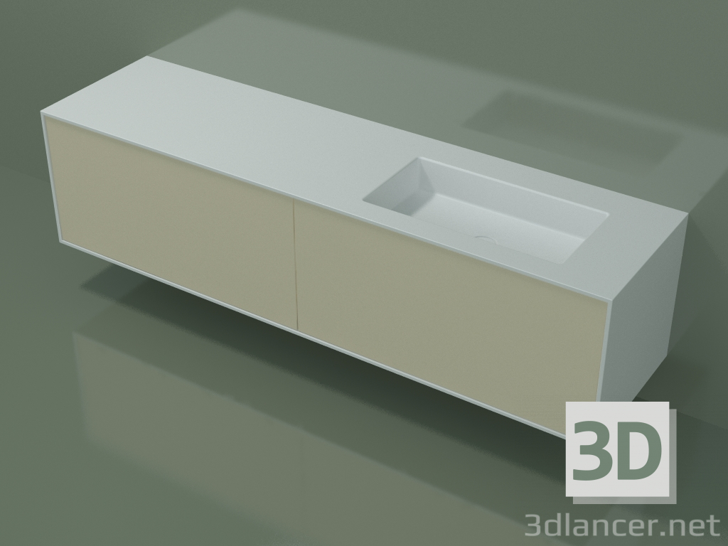modello 3D Lavabo con cassetti (06UCA34D1, Bone C39, L 192, P 50, H 48 cm) - anteprima