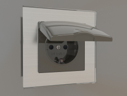 Socket with moisture protection, with earthing, with a protective cover and shutters (gray-brown)