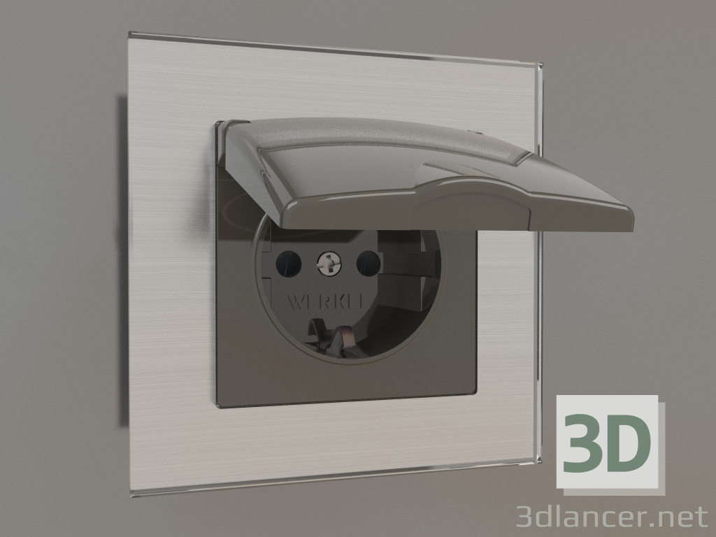 3d model Socket with moisture protection, with earthing, with a protective cover and shutters (gray-brown) - preview