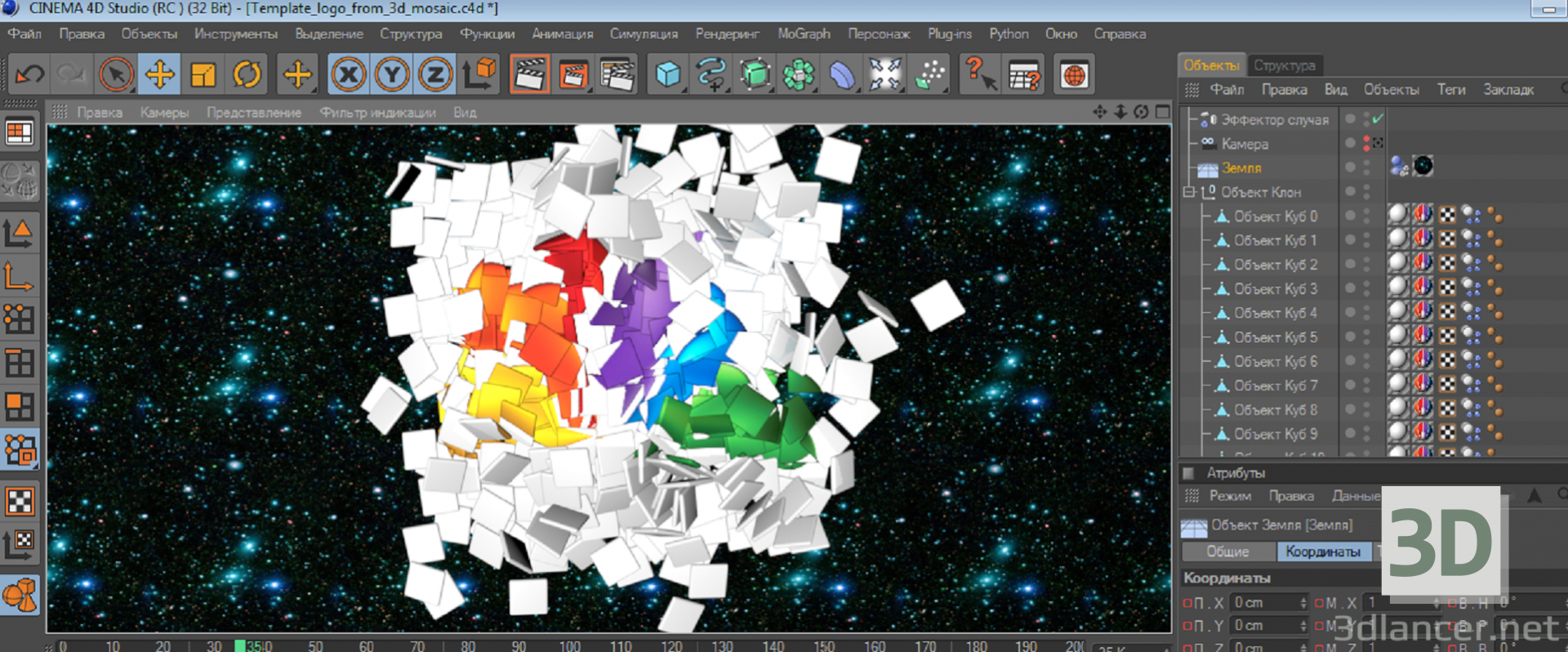 A 4ds cine plantilla con un logotipo que vienen de un mosaico 3D 3D modelo Compro - render