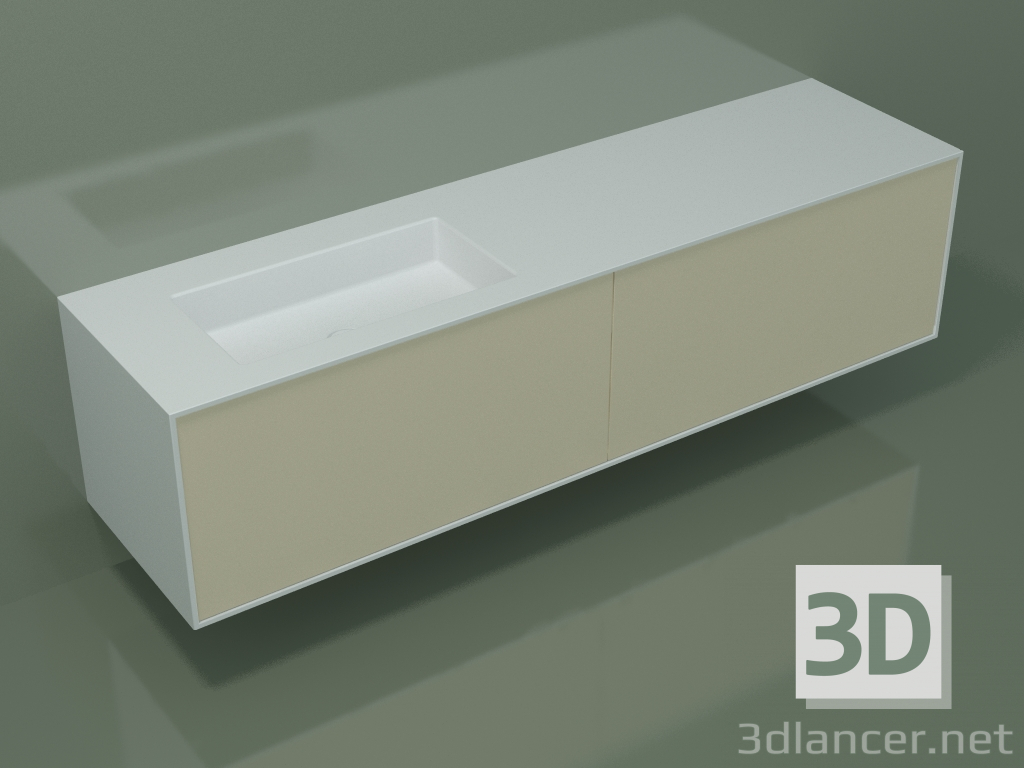 3D Modell Waschbecken mit Schubladen (06UCA34S1, Knochen C39, L 192, P 50, H 48 cm) - Vorschau
