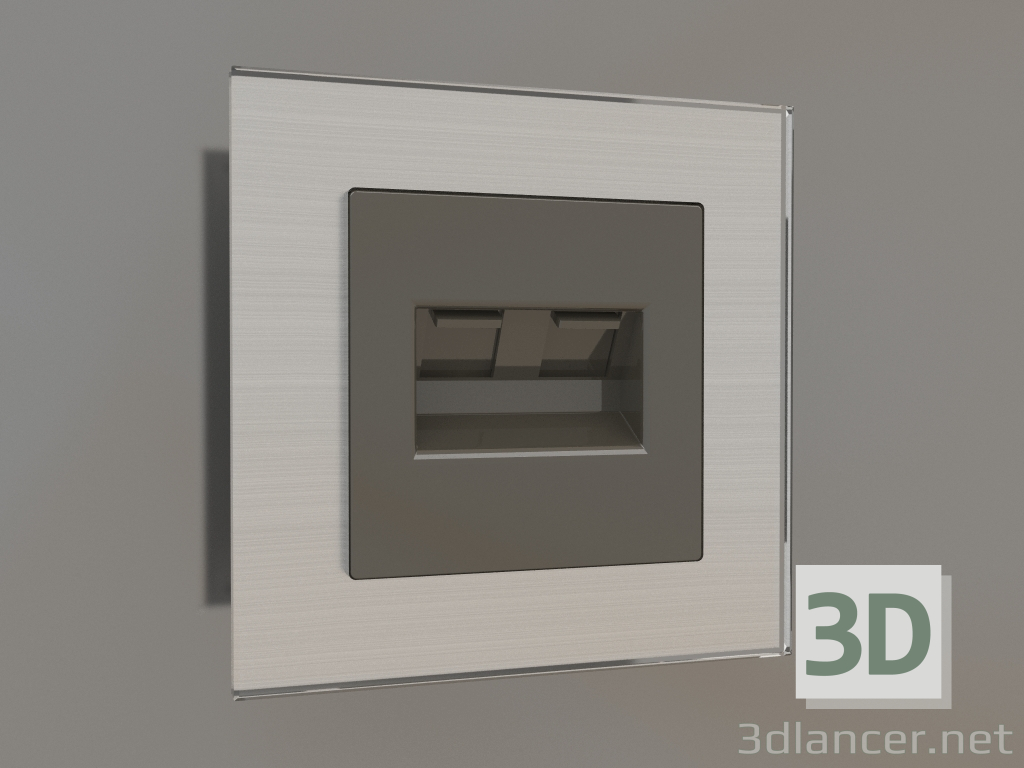 modèle 3D Double prise Ethernet RJ-45 (gris-marron) - preview