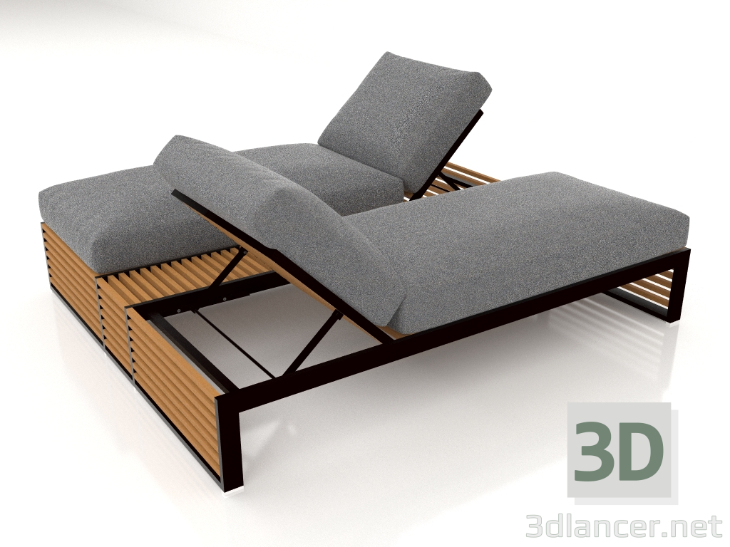 Modelo 3d Cama de casal para relaxamento com moldura de alumínio em madeira artificial (preta) - preview