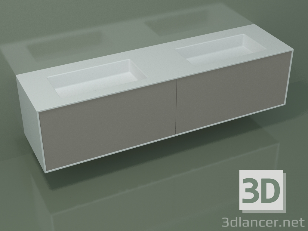 3D Modell Waschbecken mit Schubladen (06UCA3421, Ton C37, L 192, P 50, H 48 cm) - Vorschau