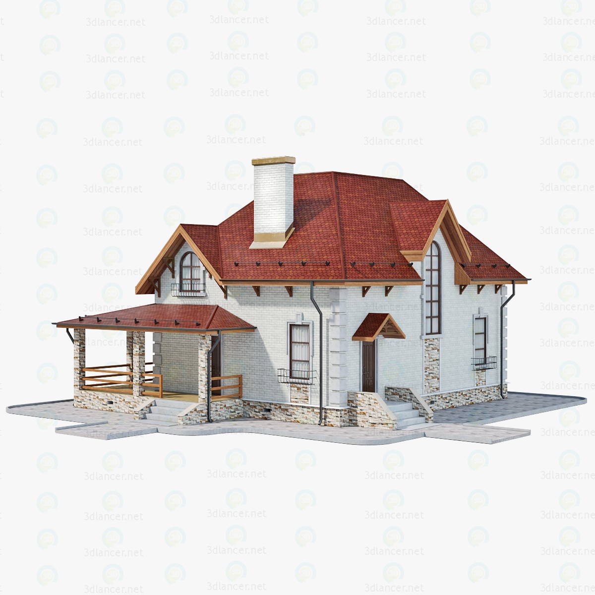 Casa ladrillo - 1 3D modelo Compro - render Casa ladrillo - 1 3D modelo Compro - render