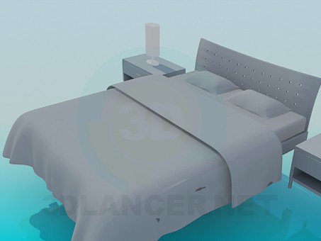 3d модель Ліжко з тумбочками – превью 3d модель Ліжко з тумбочками – превью