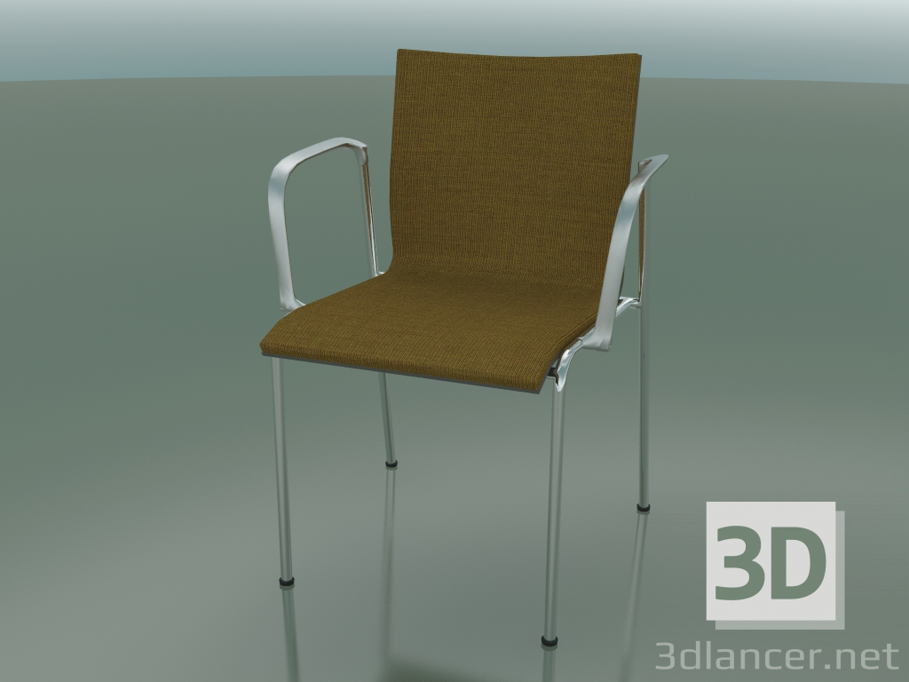 modèle 3D Chaise à 4 pieds avec accoudoirs, rembourrée en tissu (129) - preview