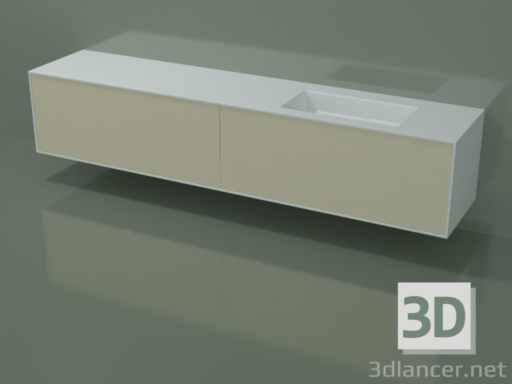 3D Modell Waschbecken mit Schubladen (06UCB34D1, Knochen C39, L 240, P 50, H 48 cm) - Vorschau