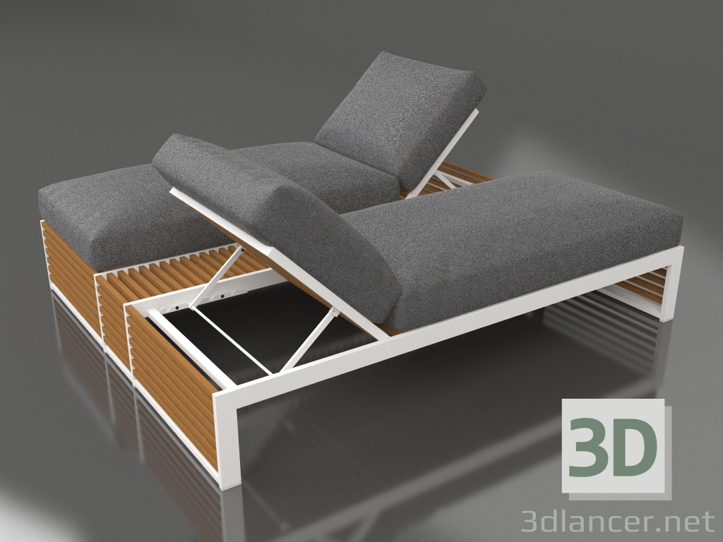 Modelo 3d Cama de casal para relaxamento com moldura de alumínio em madeira artificial (branca) - preview