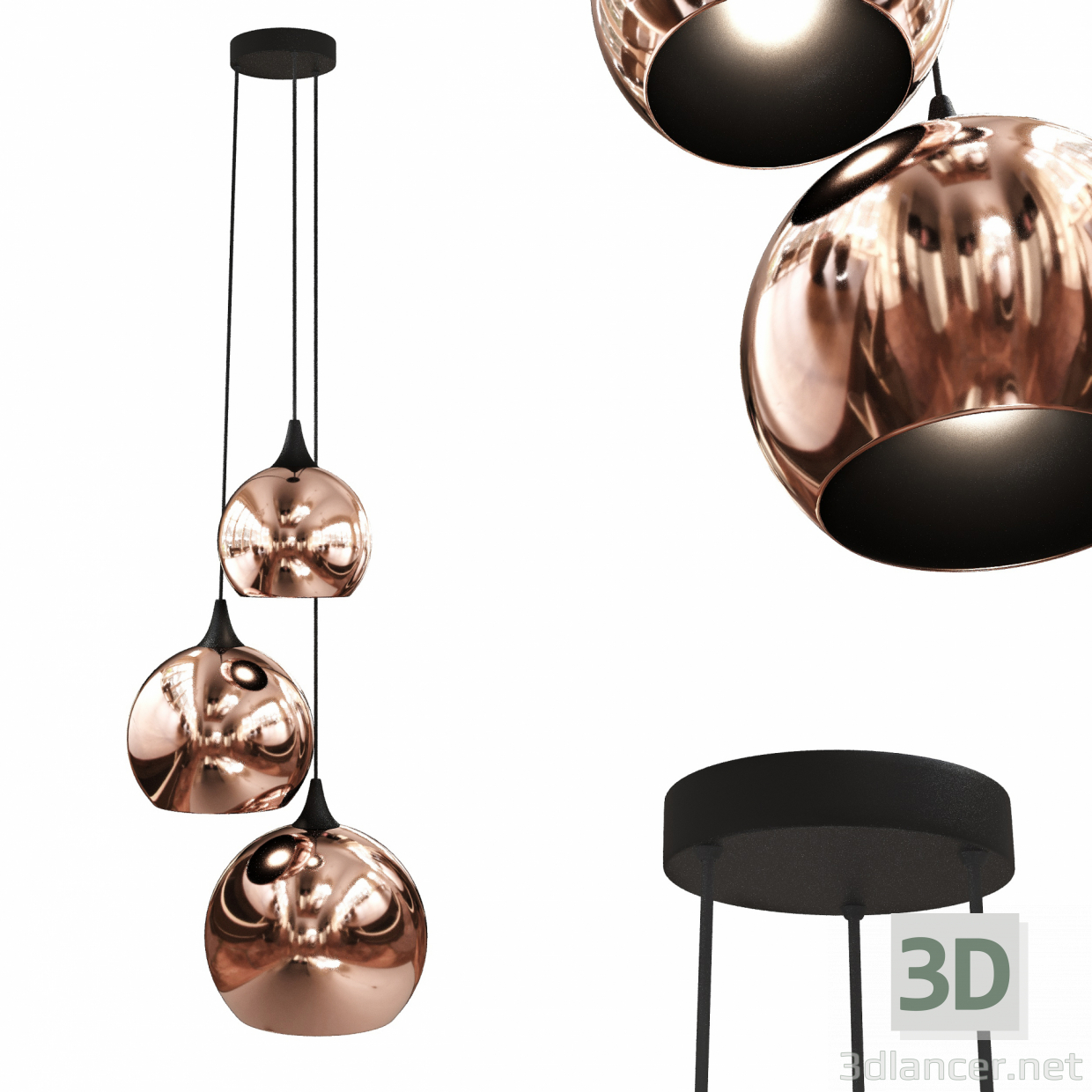 3d Pendant lamp Copper Trio model buy - render