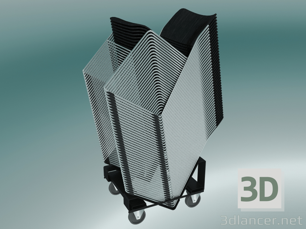 3 डी मॉडल एक ट्रॉली में कुर्सियों के साथ ढेर - पूर्वावलोकन