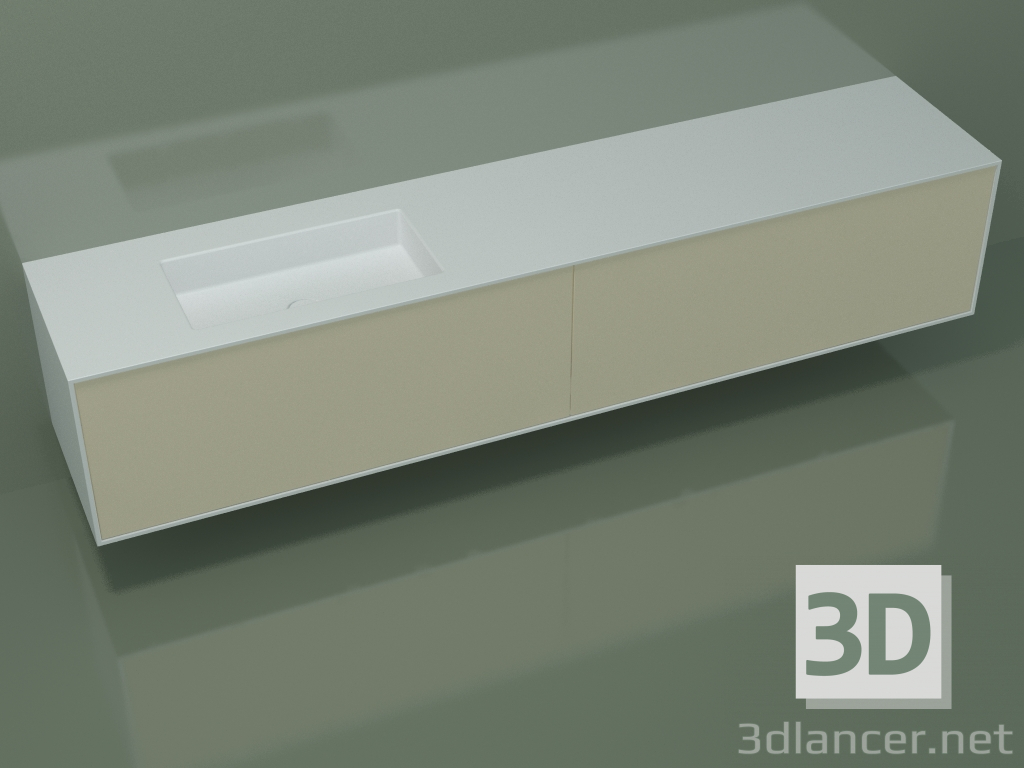 3D Modell Waschbecken mit Schubladen (06UCB34S1, Knochen C39, L 240, P 50, H 48 cm) - Vorschau