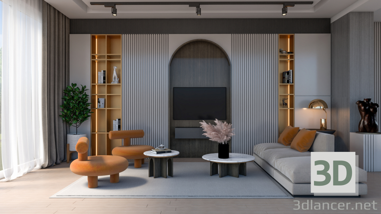 3d Small modern living room model buy - render