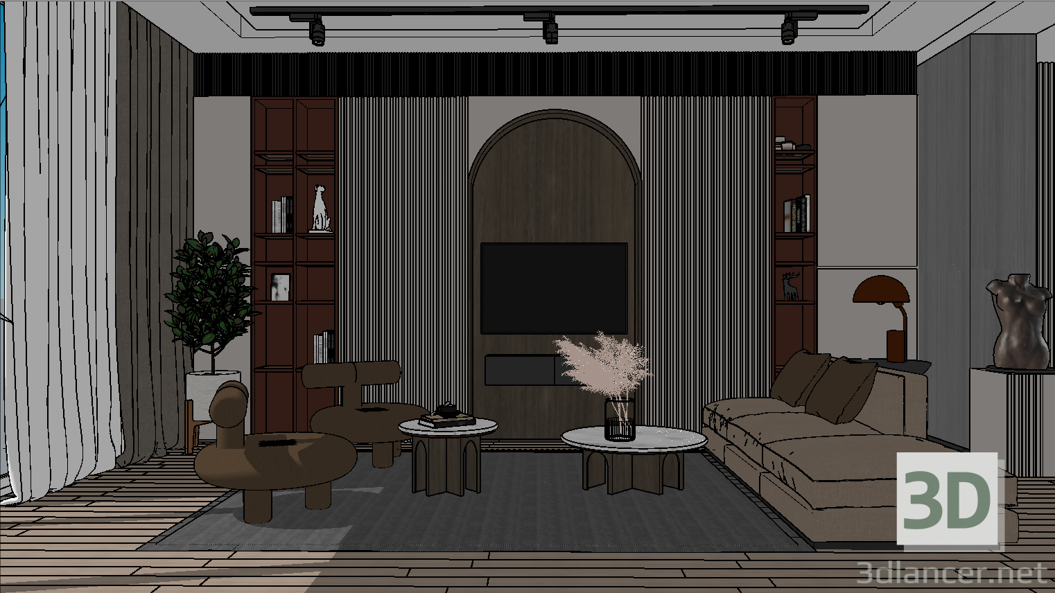 Small modern living room 3D modelo Compro - render