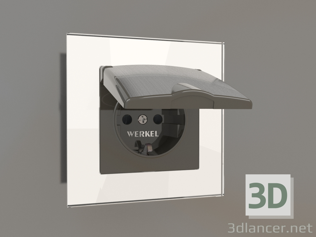 3d model Socket with moisture protection, with earthing, with a protective cover and shutters (brushed nickel - preview