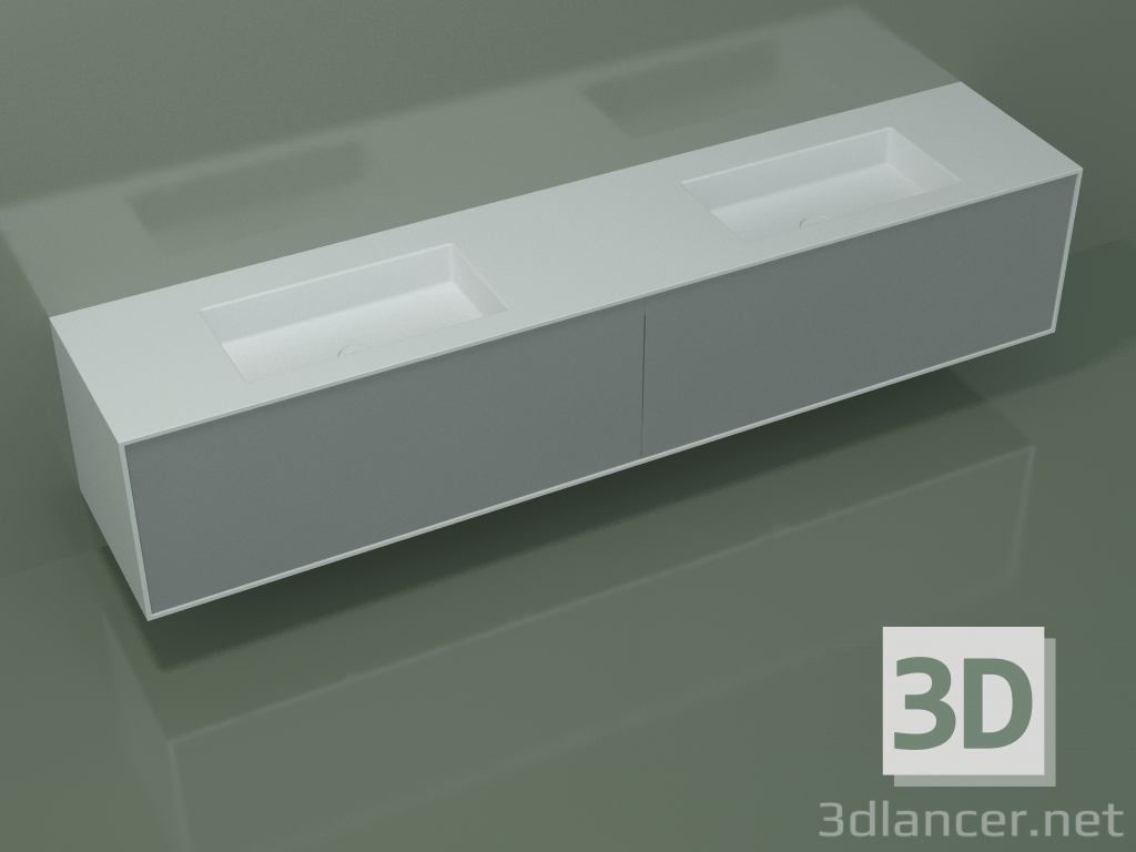 3D Modell Waschbecken mit Schubladen (06UCB3421, Silbergrau C35, L 240, P 50, H 48 cm) - Vorschau